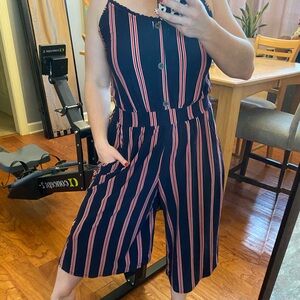 Bobbie Brooks Navy and Red Striped Jumpsuit